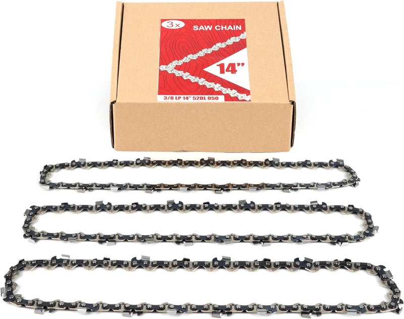 PETOX 3-Pack 14 Inch Chainsaw Chain 52 Drive Links, 3/8" Pitch, 0.050" Gauge, Fit for Craftsman, Ryobi, Greenworks, Earthwise, Makita, Poulan, Husqvarna Chainsaws and More - Image 1